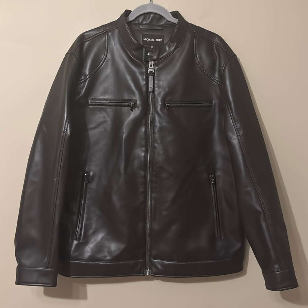 NWT- Michael Kors Men's Faux Leather Moto Jacket, Espresso, XL